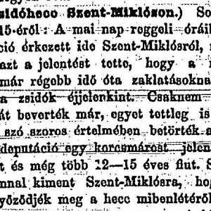 „Zsidóhecc Szent-Miklóson.” (Forrás: Budapesti Hírlap, 1882. 12. 18., 5. o.)
